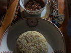 This waakye was served in a a nice circle with a side of shito. Some people dip the rice in the sauce, but I like to cover the rice with all of it!