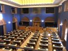 The Estonian Parliament was decorated with the colors of the Estonian flag, white, blue and black
