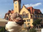 Eating ice cream in Waldheim, a tiny village 30 minutes north of Chemnitz, where I found that my favorite ice cream combination is chocolate and lemon