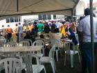 All the guests line up for food before the ceremony starts