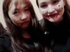 Selfie culture is really big in China, and my student, Stephanie, asked me to take some Halloween selfies