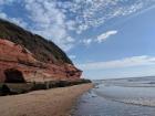A view of the red rock formations on the Jurassic Coast