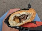 The inside of a traditional beef Cornish pasty