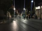 The downtown lightrail tracks at night