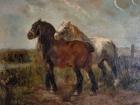 A Belgian painting featuring two Belgian horses with atypical coats