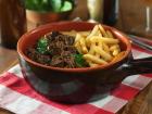 Tim's dinners look a lot like this: beef served with a side of fries