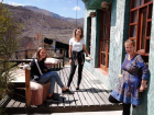 Olivia, Idunn and Emma outside of the Green House