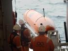 An UAV being deployed from the ship