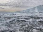 Ice shelf in the background and broken ice in the sea