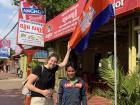 Me, Yok and the Cambodian flag. I'm very tall and he's really short!