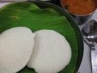 Idlis with sambar and coconut chutney