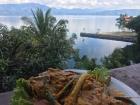 Ikan arsik (batak curry) with a view of Lake Toba from Samosir
