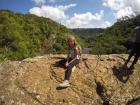 Lizzy sitting above one of the cascades