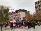 Albanian flags hang in Prishtina's city center to celebrate Albanian Independence Day