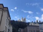 A view of the Fouvière Cathedral from the bottom of the mountain in Vieux Lyon