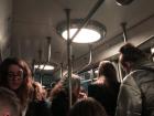 The inside of a bus in Lyon is always crowded