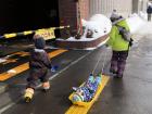 Strollers don't work in the snow, so parents use sleds