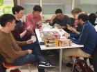 Hiroki and his friends playing board games in the cafeteria after school