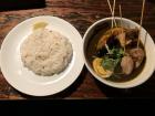 Soup curry, a Hokkaido speciality, with squid ink in the soup