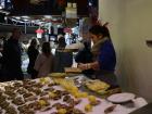 A woman sells seafood