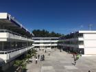 Clear blue skies above the school where I work