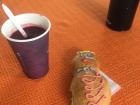A cup of colada morada with a guagua de pan I had at my university