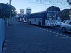 Buses sitting in traffic as they make their way through San Pedro