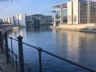 The Spree river meanders through Berlin's modern-looking government buildings.