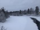 This is an example of a Finnish body of water that is in its first stage of freezing over. It isn't safe yet to walk or drive over it, but with freezing winter temperatures, it will be frozen completely with time!