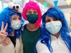 Teacher Deby made a Cookie Monster wig, and Teacher Lorena made a Little Mermaid wig