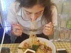 Attempting to eat Thai noodles