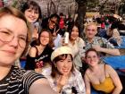 At sakura viewing picnic event with new friends