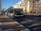 A bus traveling down Shlomo Ibn Gabirol, a main street in Tel Aviv