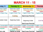 A schedule of the classes offered where I volunteer
