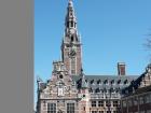 A view of the Central Library with the highest belltower in Leuven during the day