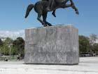 This statute is dedicated to Alexander the Great, a famous Macedonian leader who brought Greek culture all the way to India in the 4th century BCE