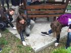 Dara and her classmates picking up trash