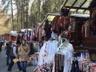 Vendors selling traditional Romanian shirts by the castle