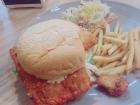 A chicken sandwich, fries, and salad meal