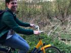 My friend riding an OV-fiets when he visited
