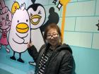 Took a picture next to some cute characters
