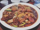 A traditional Korean chicken dish, with braised chicken, noodles and potatoes