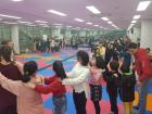 Conga line dance party with the kids