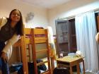 A student dorm bedroom... pretty tight with four people in bunk beds!