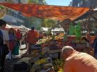 Walking through an outdoor market in Montevideo