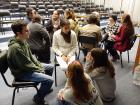 Students chatting at the English conversation club I lead at the teacher training college