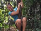 Swinging on a banyan vine!