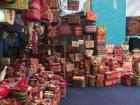 Bright and colorful woven baskets at the local artisan fair