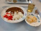 A curry rice set with a side dish of sweet almond tofu!