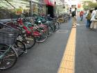 All of these bikes are parked in special stalls in front of the train station